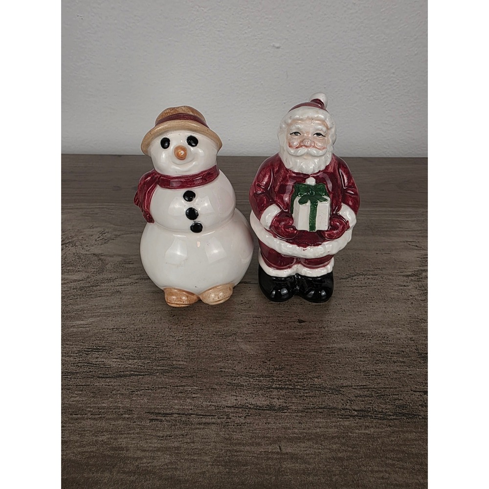Otagiri Japan Hand Painted Santa Claus Snowman Salt Pepper Shakers Ceramic‎